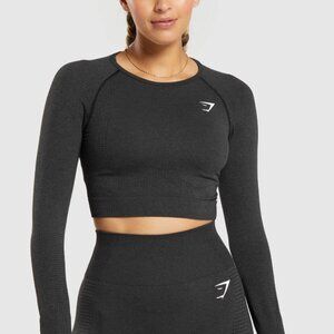 Gymshark Vital Seamless 2.0 Long Sleeve Crop Top (Size Small, Black)